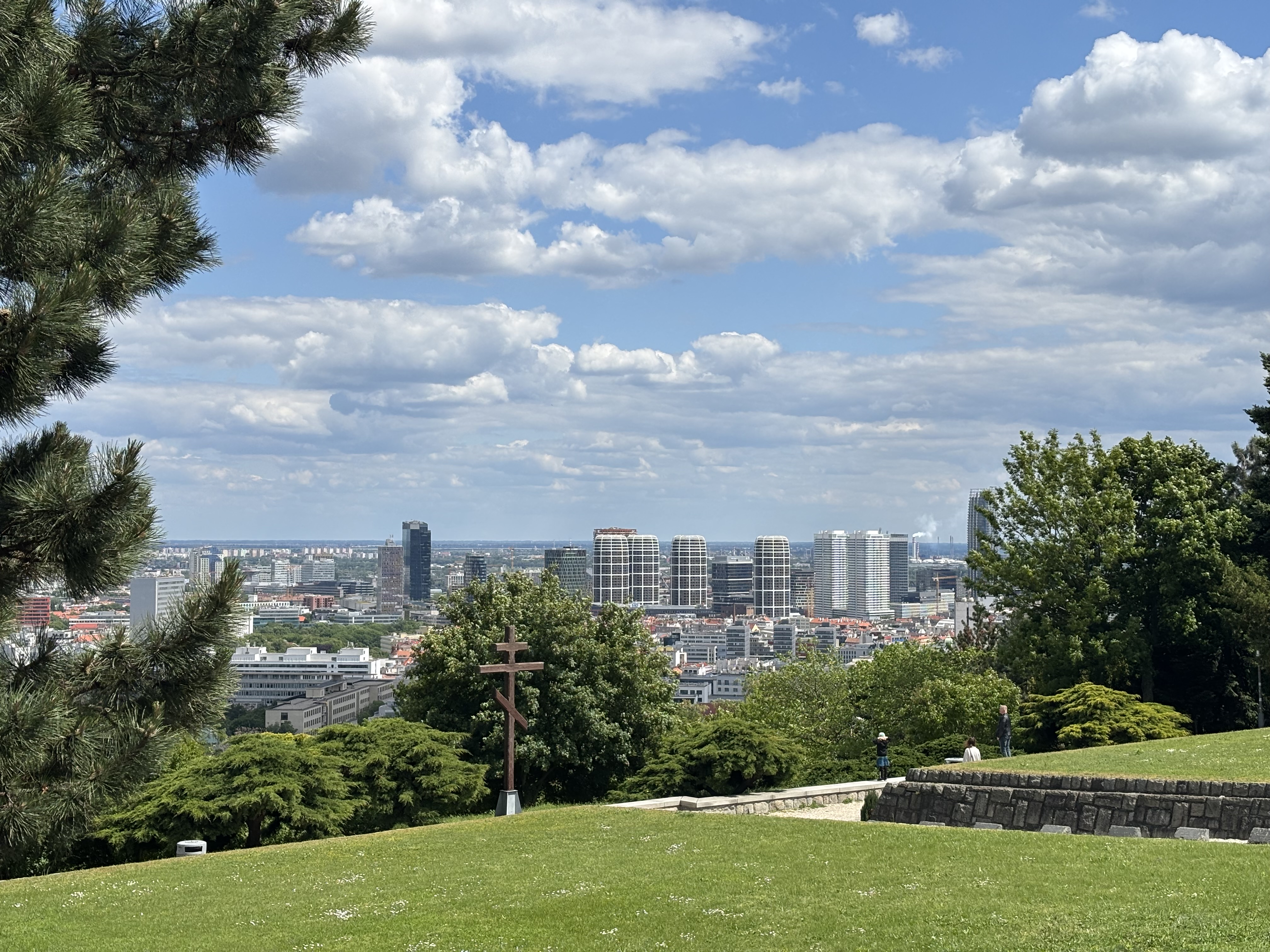 Modern skyline view towards Nivy Center from Slavín Memorial